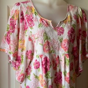 Style & Co Embroidered Cotton Boho Blouse Top XL